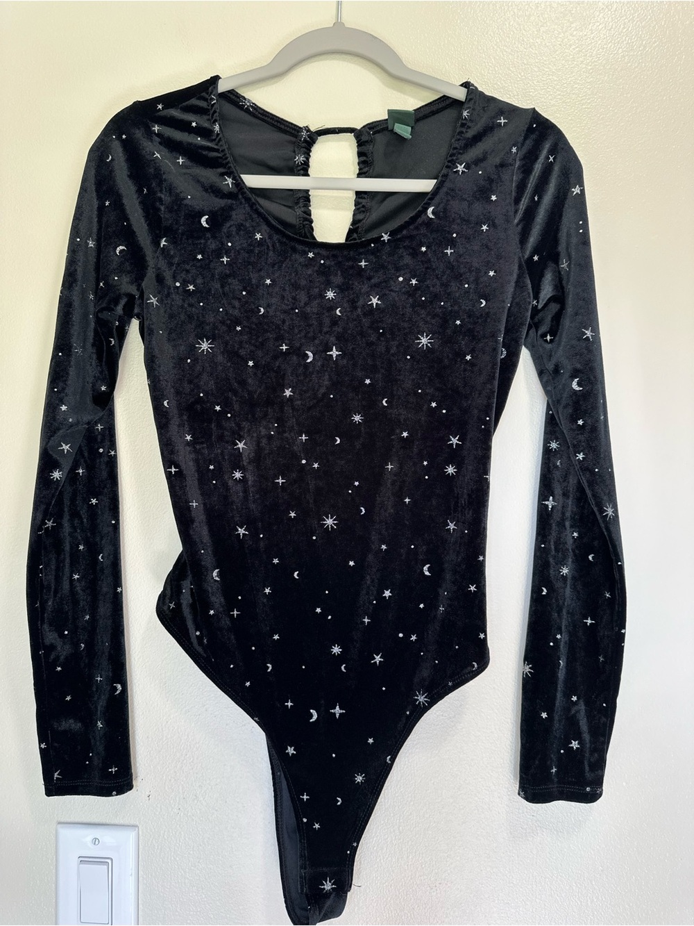 Women’s Wild Fable Celestial Black Velvet Long Sleeve Bodysuit